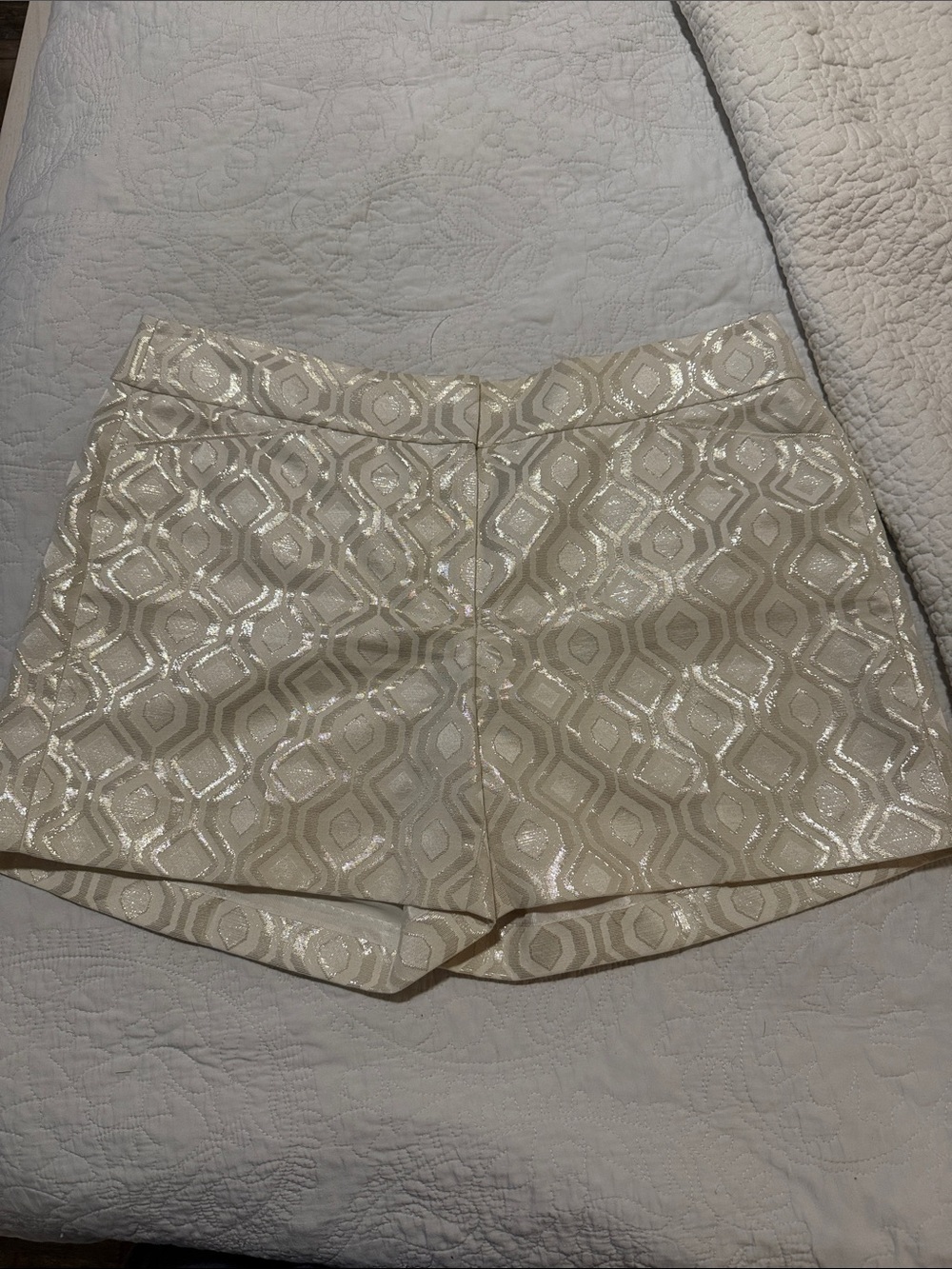 White House Black Market Cream Metallic Geo Jacquard High-Waist Shorts